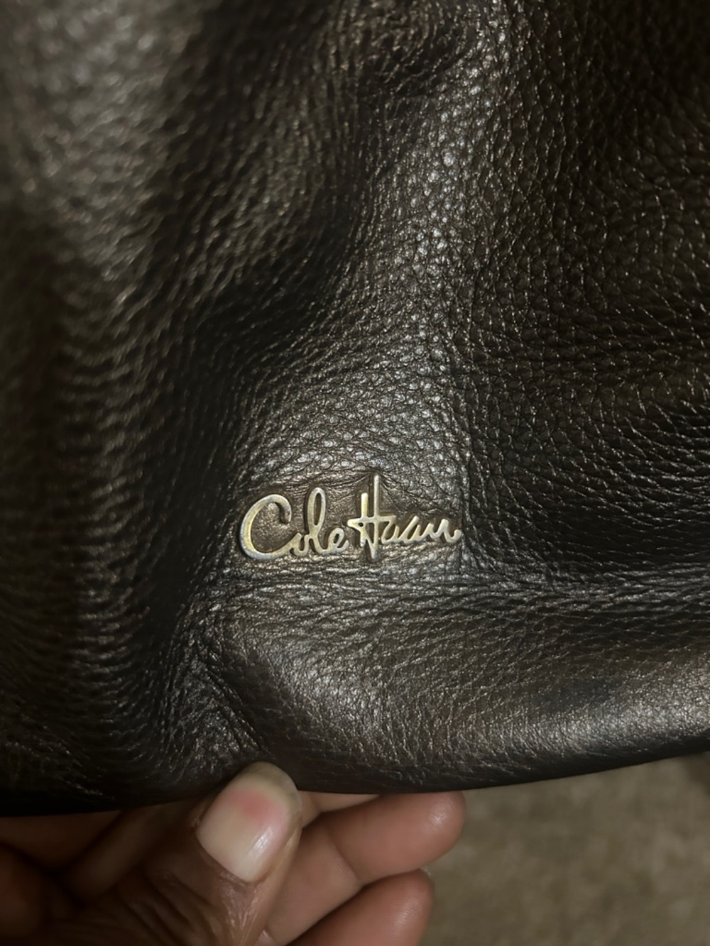 Cole Haan Dark Brown Pebbled Leather Shoulder Bag with Tassels - Picture 2 of 6